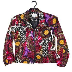 Womens Erin London Zip Up Jacket Multicolor Abstract Design Polyester Blend M